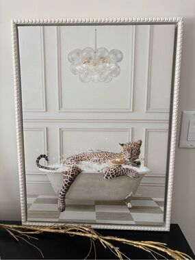 Amy Peterson Cheetah in Bathtub Wall Art - Neutral Tones 18x24